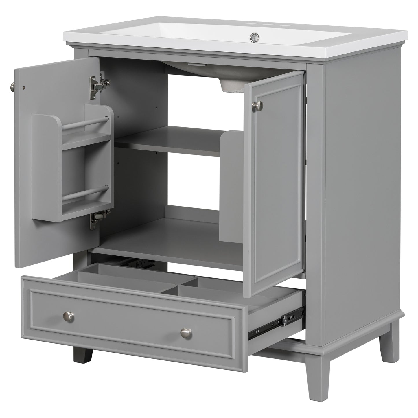 30inchgrey Bathroom Vanity with Sink ComboMulti-functional Bathroom Cabinet with Doors and Drawer Solid Frame and MDF Board