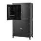 Bathroom floor storage cabinet, bathroom storage cabinet, 4-door independent cabinet, adjustable shelf, adaptive shelf, black