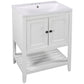 White Modern Sleek Bathroom Vanity Elegant Ceramic Sink with Solid Wood Frame Open Style Shelf