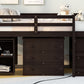 Low Study Full Loft Bed with Cabinet Shelves and Rolling Portable Desk Multiple Functions Bed- Espresso