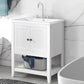 White Modern Sleek Bathroom Vanity Elegant Ceramic Sink with Solid Wood Frame Open Style Shelf