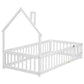 Twin House-Shaped Headboard Floor Bed with Fence White