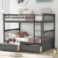 Full over Full Bunk Bed with Drawers, Convertible Beds  Gray