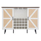 White Faux Rattan Barn Door Wine Cabinet with Wine Rack and Wine Glass Rack, Double Door Design with Removable Shelves