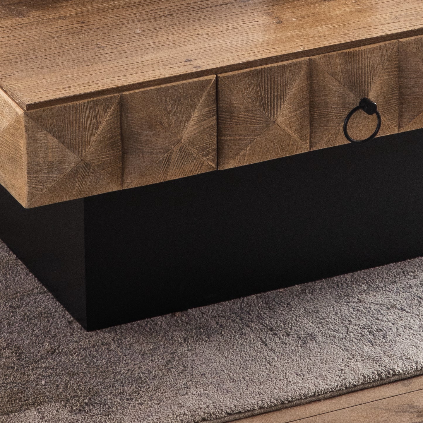 41.73" Three-Dimensional Embossed Pattern Square Retro Coffee Table with 2 Drawers and MDF Base