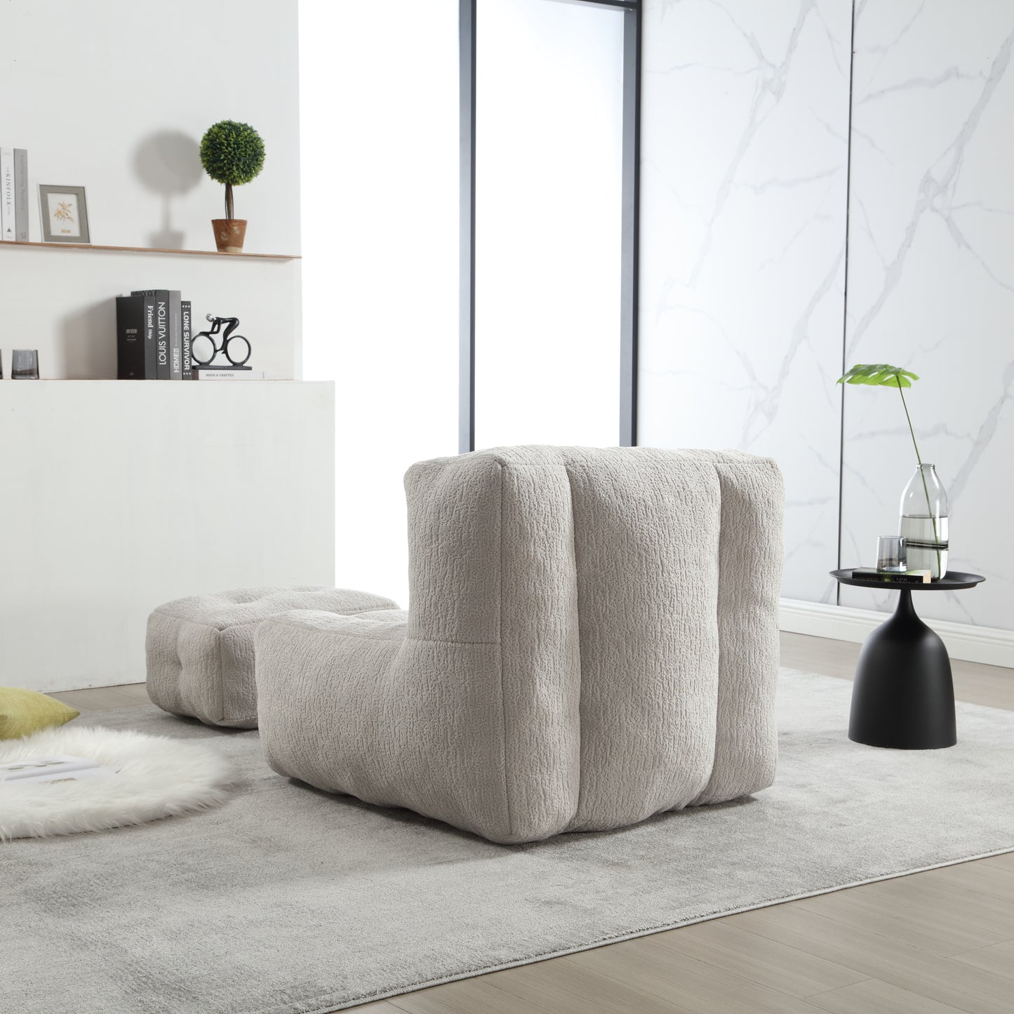 Fluffy bean bag chair Super soft couch chair with memory foam and footstool Indoor modern focus bean bag chair