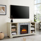 Mantel Electric Fireplace Stone TV Media Stand with Open Storage Console and 18-Inch Fireplace Insert, White