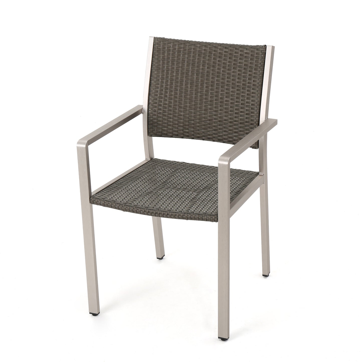 Cape Coral Outdoor Wicker Dining Chairs with Aluminum Frames, 2-Pcs Set, Grey