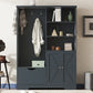 Multi-functional Hall Tree with Storage Shelves Drawers and Cabinet, Elegant Hallway Shoe Cabinet with Bench Antique Blue