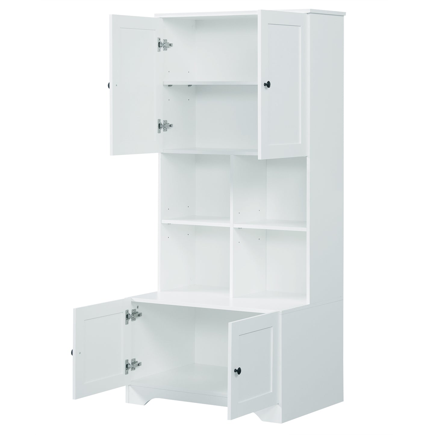 Bathroom storage cabinet, 4-door independent cabinet, adjustable shelf, open multi-layer shelf, white