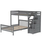 Twin over Full Loft Bed with Staircase Gray