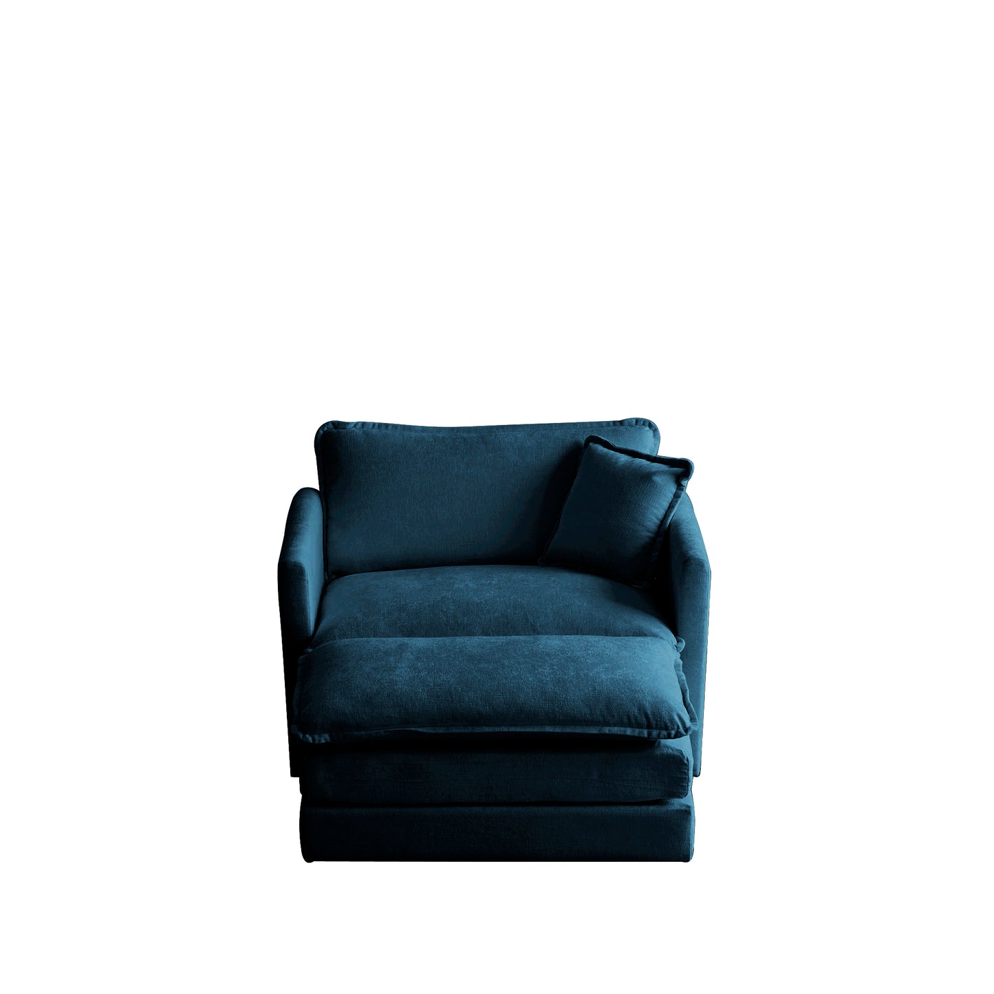 Sillón otomano de estilo moderno con cojines de chenilla, perfecto para salas de estar y dormitorios, color azul