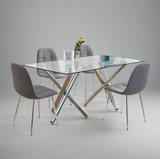 Large Modern Minimalist Rectangular Glass Dining Table, Seats 6-8, Perfect for Contemporary Dining Rooms