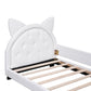 Teddy Fleece Twin Size Upholstered Daybed with Carton Ears Shaped Headboard  White