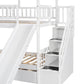 Twin over Twin House Bunk Bed with Trundle and Slide Storage Staircase Roof and Window Design  White