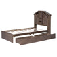 Twin Size Wood Platform Bed with House-shaped Storage Headboard and 2 Drawers Walnut