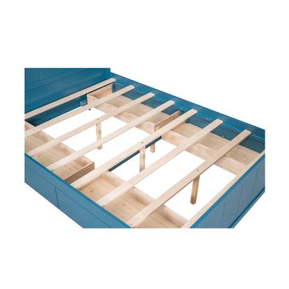 Full Platform Bed with Storage Shelves Blue