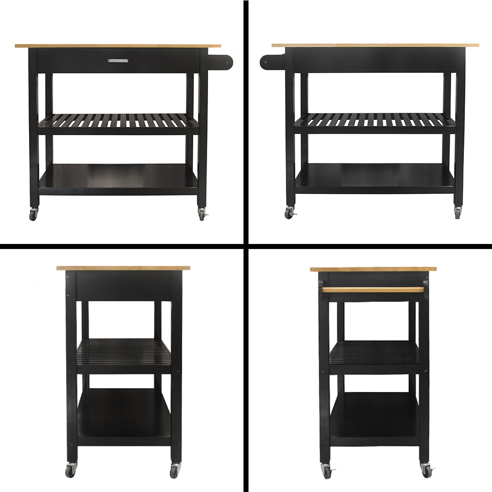 Kitchen Island & Kitchen Cart Mobile Kitchen Island with Two Lockable Wheels Rubber Wood Top