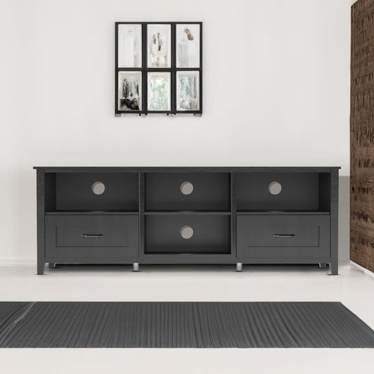 Mueble de TV negro de 70 pulgadas con 2 cajones y 4 compartimentos de almacenamiento, perfecto para salas de estar y dormitorios