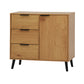 Storage cabinet with 3 drawers and adjustable shelves, medieval cabinet with doors in natural wood color