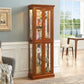 Lighting Curio Diapali Cabinet with Adjustable Shelves, Mirror Back Panel, and Tempered Glass Door, Walnut Wood