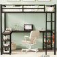 Full Metal Loft Bed with Desk and Shelves, Loft Bed with Ladder and Guardrails, Loft Bed Frame for Bedroom, Black