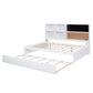 Full Size Daybed with Storage Shelves, Blackboard, Cork board, USB Ports and Twin Size Trundle  White