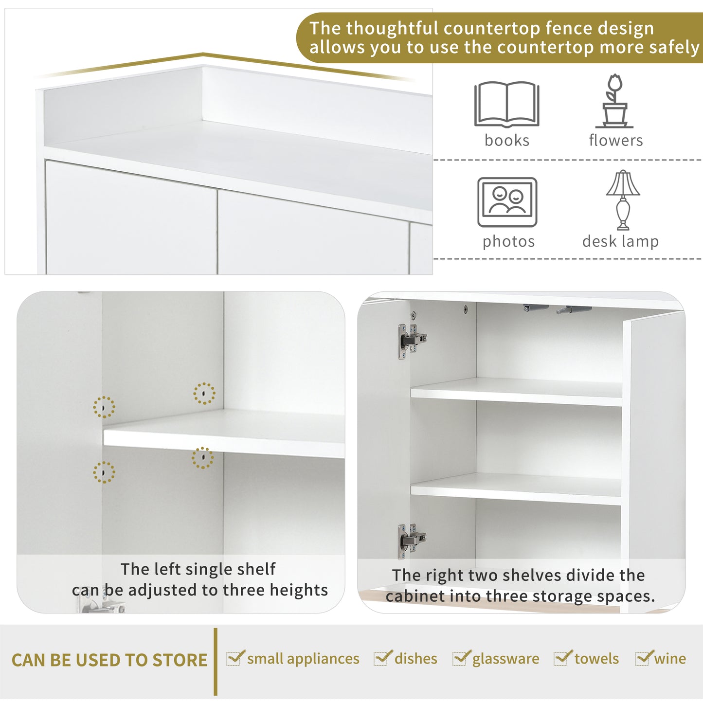 TREXM Modern Sideboard Buffet Cabinet with Large Storage Space, Elegant Design for Dining Rooms and Entryways, White