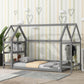 Twin House-Shaped Floor Bed with 2 Detachable Stands Grey