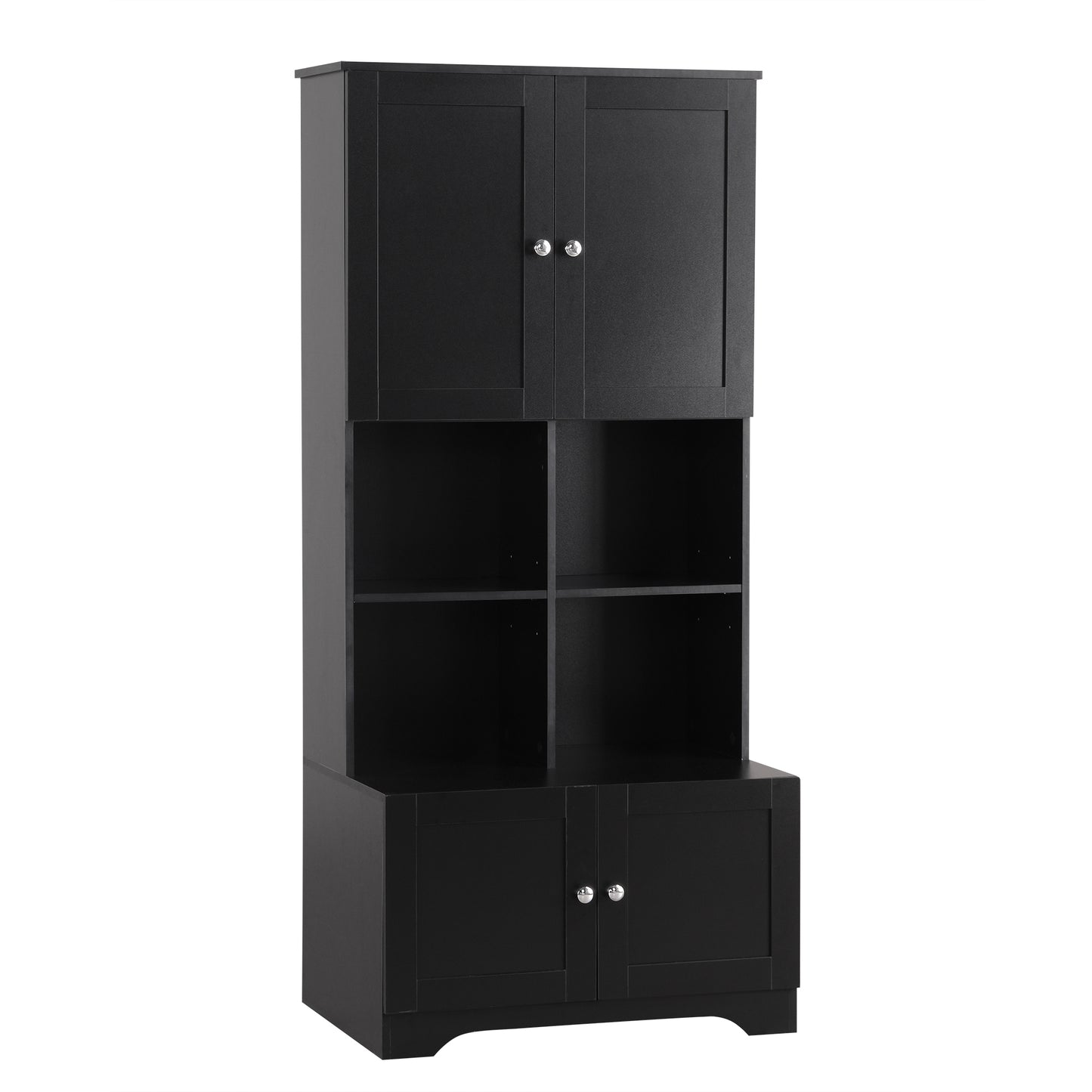 Bathroom storage cabinet, 4-door independent cabinet, adjustable shelf, open multi-layer shelf, black