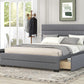 Queen Upholstered Platform Bed with Twin Size Trundle and Two Drawers Grey