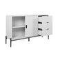 Modern characteristic storage cabinet side panel with glass sliding door and 3 drawers, dining table cabinet in white color