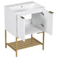 Bathroom Vanity with Sink, Bathroom Vanity Cabinet with Two Doors and Gold Metal Frame, Open Storage Shelf, White