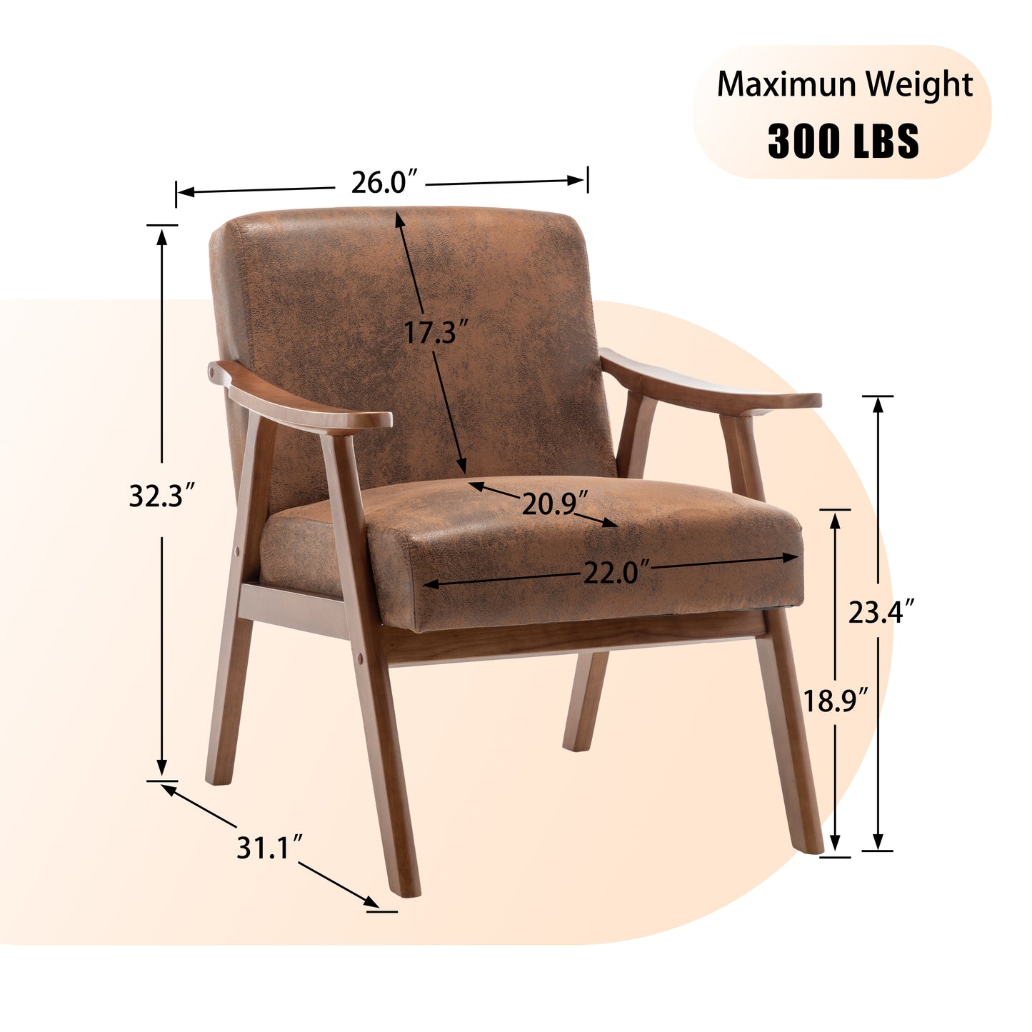 Medieval Modern Chair with Solid Wood Frame and Ultra-Thick Backrest, Accent Chair for Living Rooms