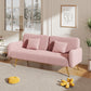 Pink Fabric Double Sofa with Split Backrest and Two Throw Pillows