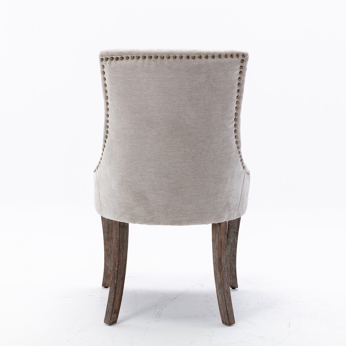 Ultra Side Dining Chair Thickened fabric chairs with neutrally toned solid wood legs  Bronze nail head Set of 2 Beige