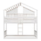 Twin over Twin House Bunk Bed with Roof , Window, Window Box, Door , with Safety Guardrails and Ladder,White