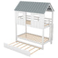 House Bunk Bed with Trundle,Roof and Windows White