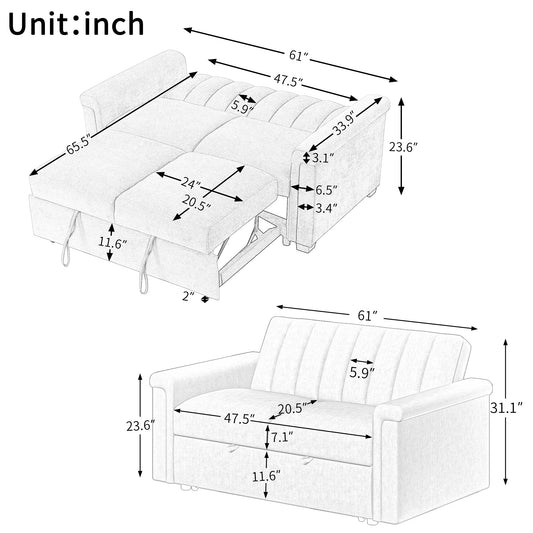 U-STYLE Convertible Soft Cushion Sofa Bed, Comfortable Seating and Sleeping Solution for Two People