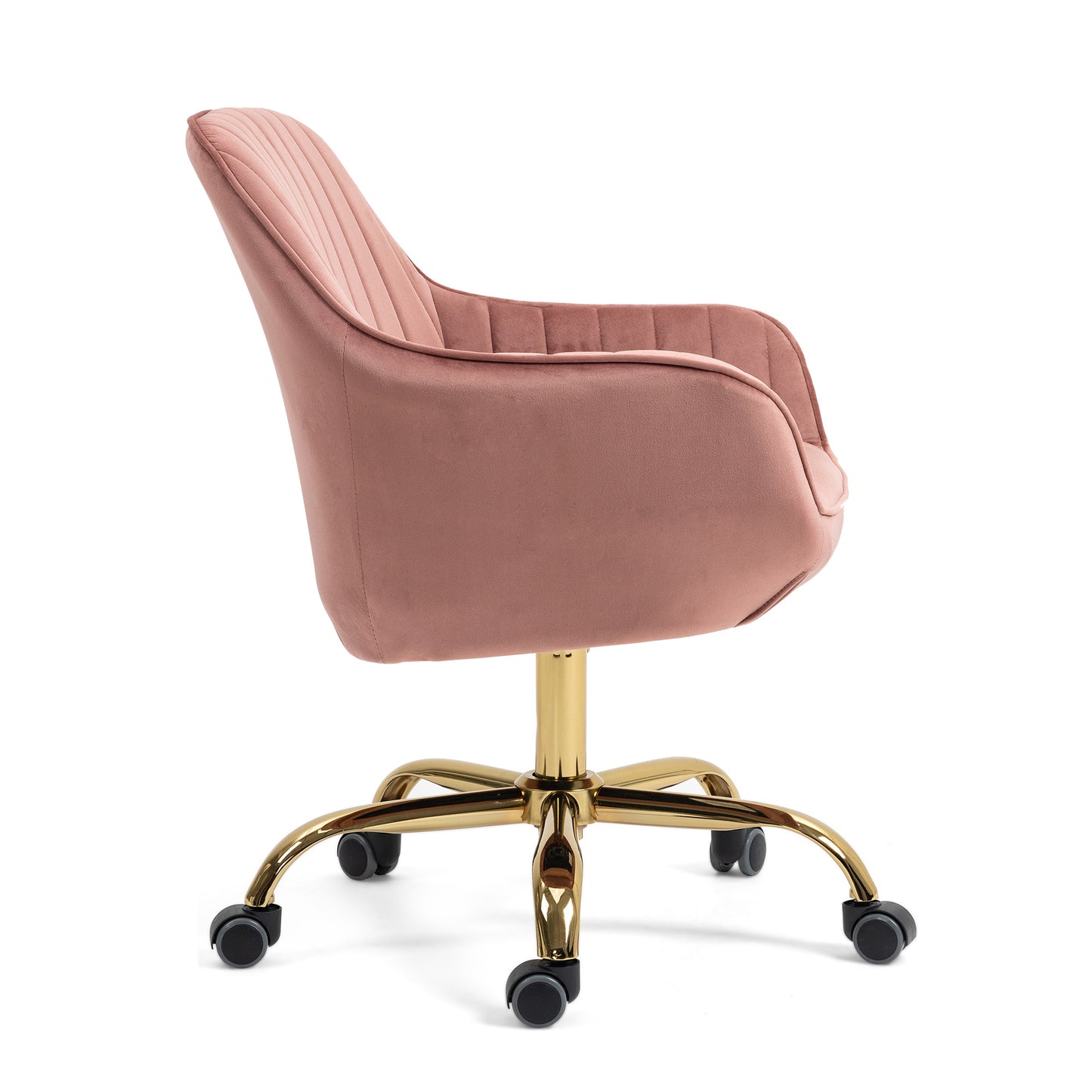 360° Pink Velvet Swivel Chair With High Back Adjustable Working Chair With Golden Color Base