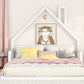 Full Size Wood Floor Bed with House-shaped Headboard  White