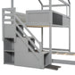 Twin over Full House Bunk Bed with Storage Staircase and Blackboard, Gray Finish