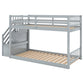 Twin over Twin Floor Bunk Bed, Ladder with Storage  Gray