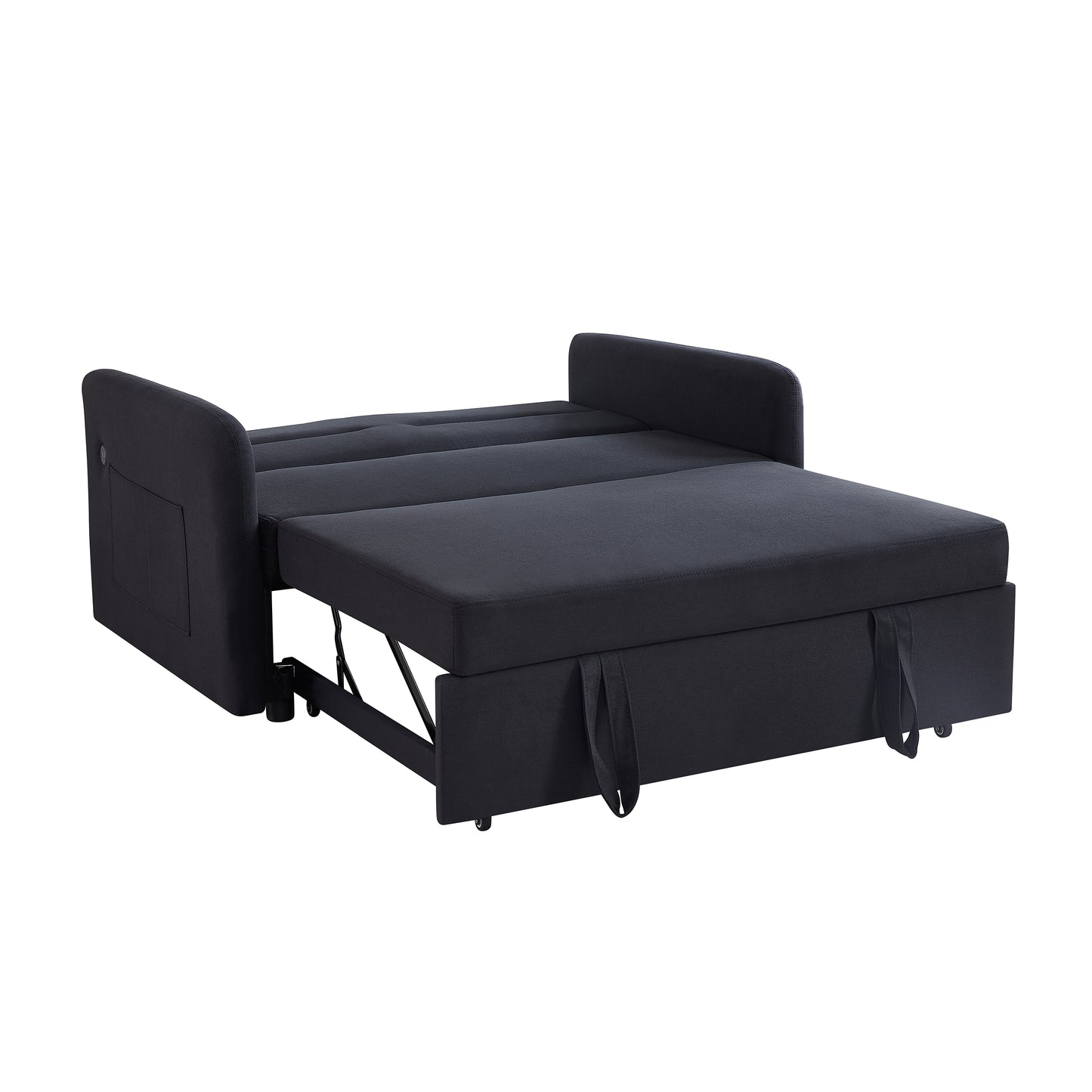 Sofá cama Twin en tela negra, diseño convertible elegante y funcional para espacios pequeños