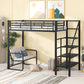 Twin Size Metal Loft Bed with Bench and Storage Staircase  Black