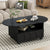 ON-TRANS flexible cream style coffee table with 2 brake wheels, drawers, large storage space,black, 39.37 '' x 23.6 ''