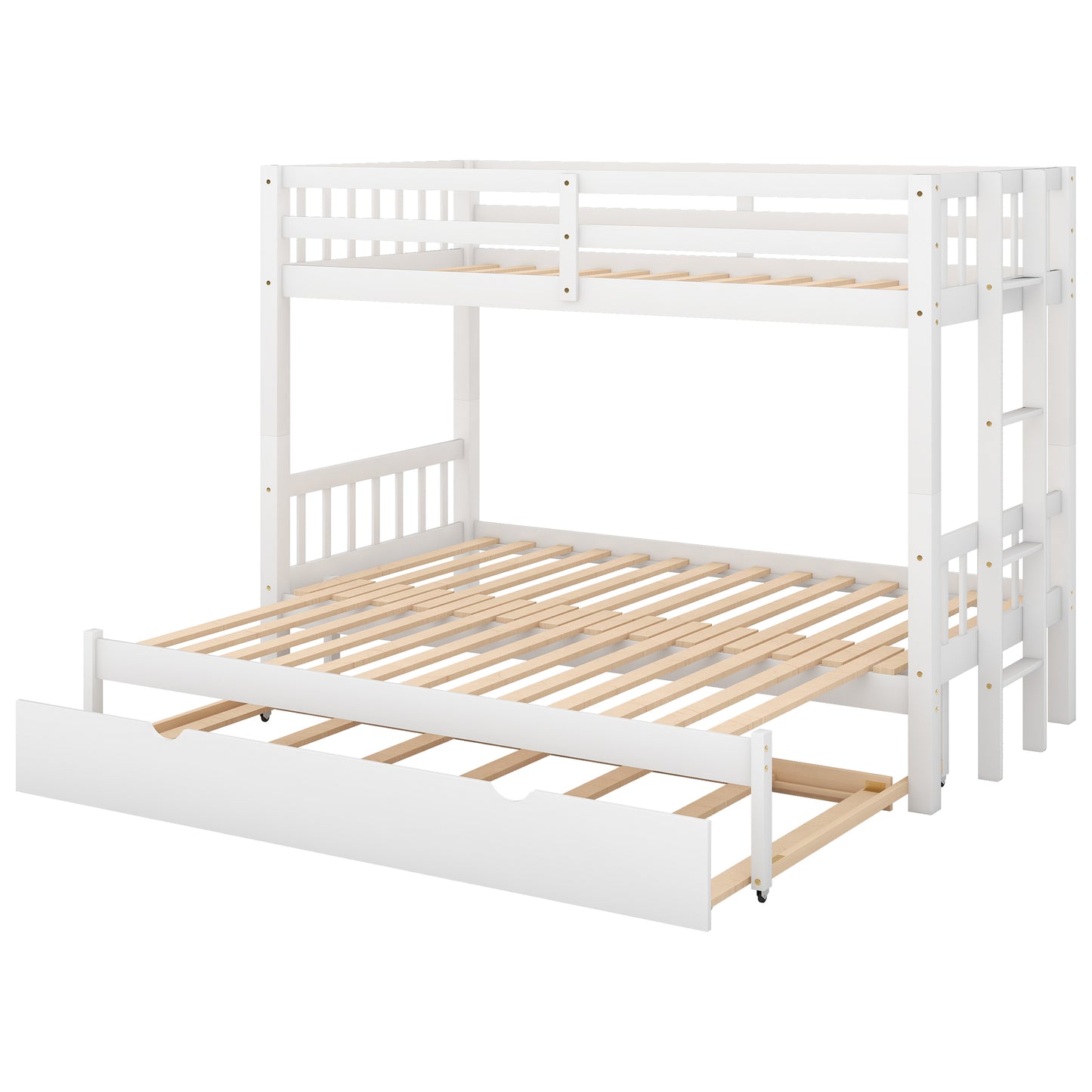 Twin over Pull-out Bunk Bed with Trundle  White