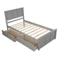 Platform Storage Bed  2 drawers with wheels, Twin Size Frame  Gray