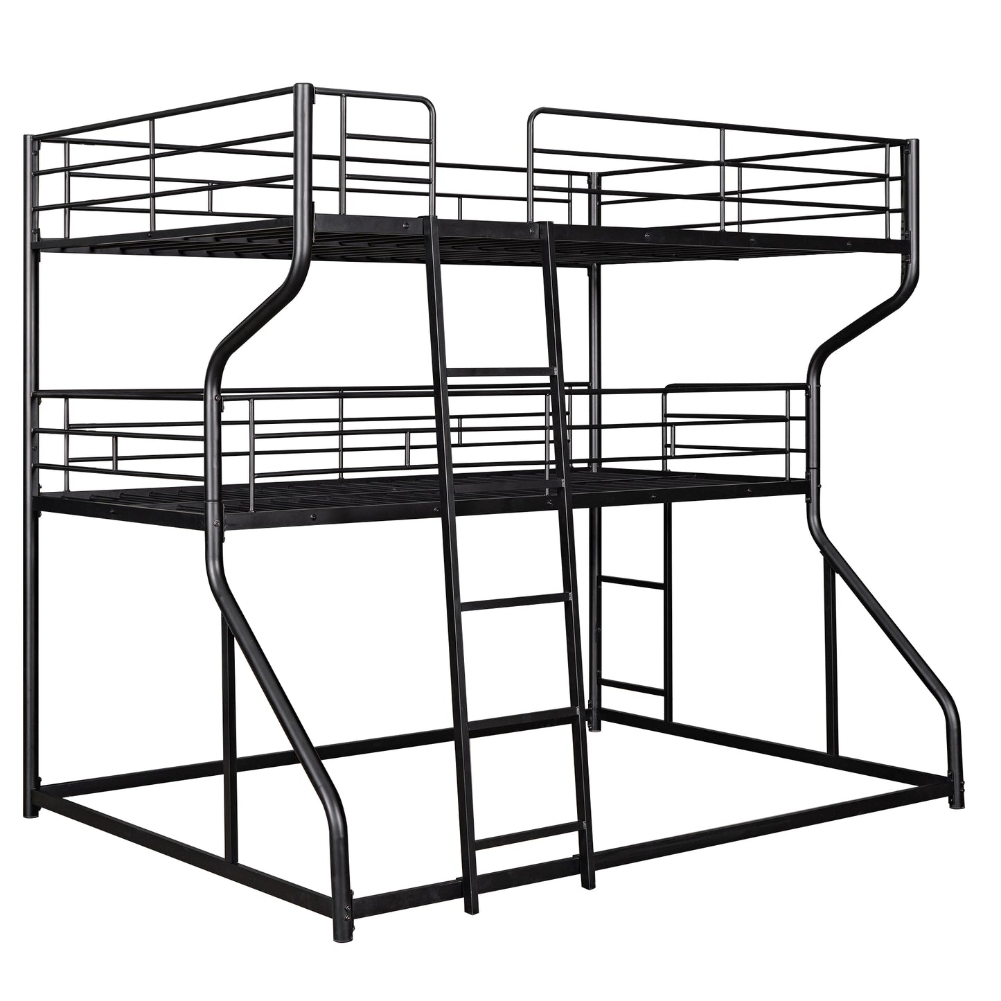 Full XL over Twin XL over Queen Size Triple Bunk Bed with Long and Short Ladder,Black