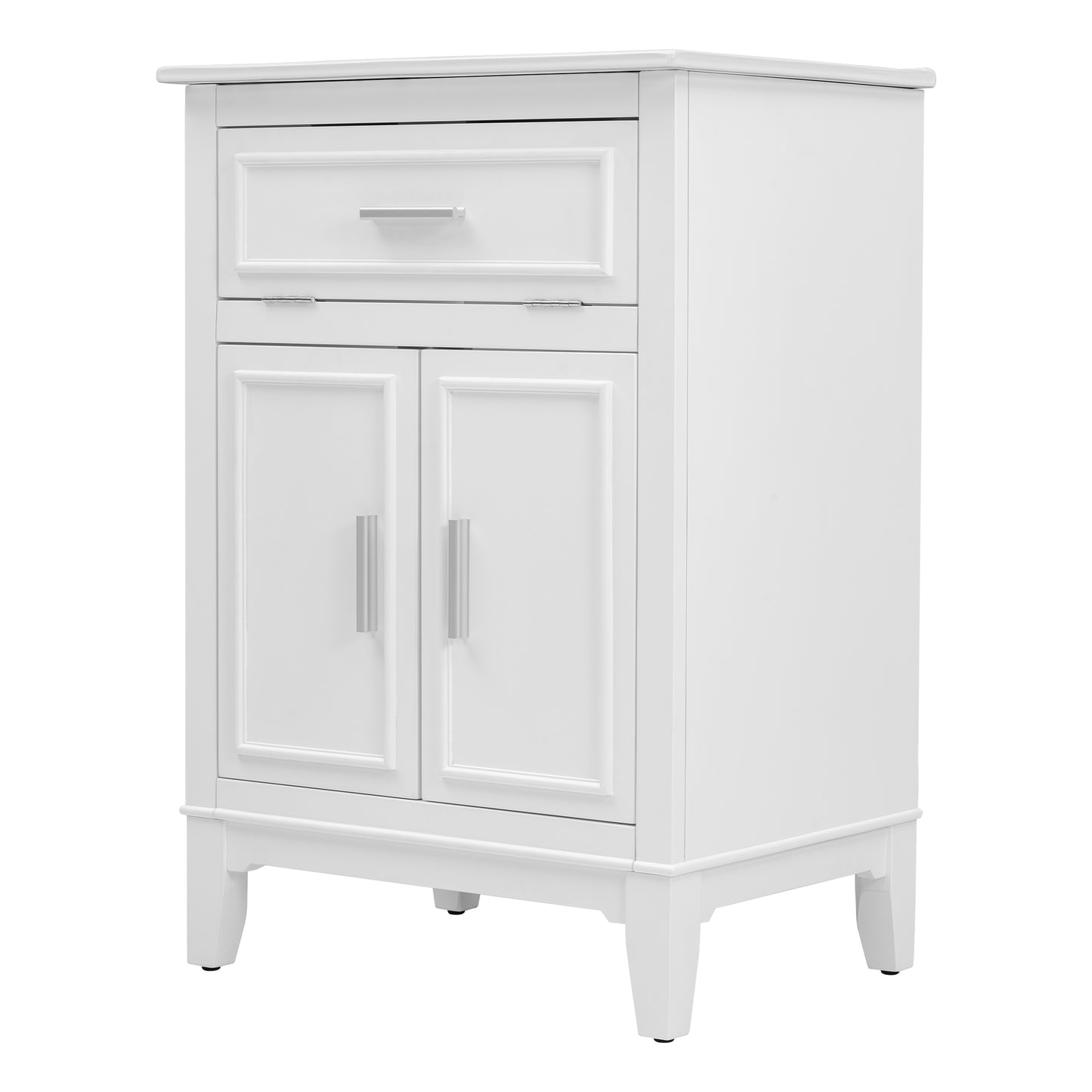 24" Bathroom Vanity with Sink, Solid Wood and MDF Cabinet with One Flip Drawer and Doors, White